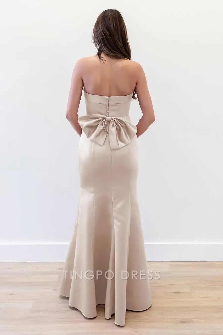 TingPo Wholesale Elegant strapless slim fit dress - Solid color back bow detail party dress